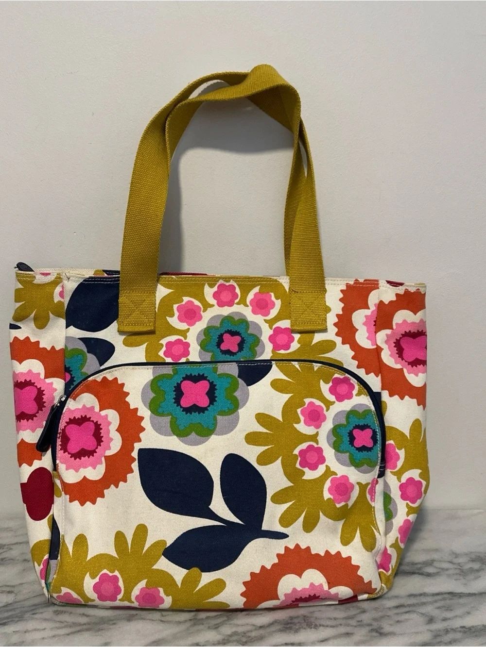 French Bull  x Target Floral Canvas yoga Tote Bag with Mustard Handles